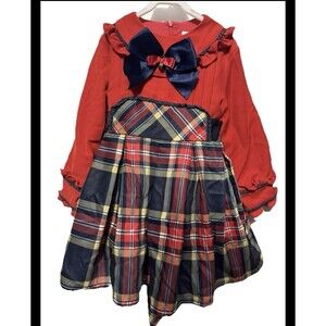 Pettigirl Plaid Dress Tartan Plaid Christmas Red Green Pleated Long Sleeve Sz 3